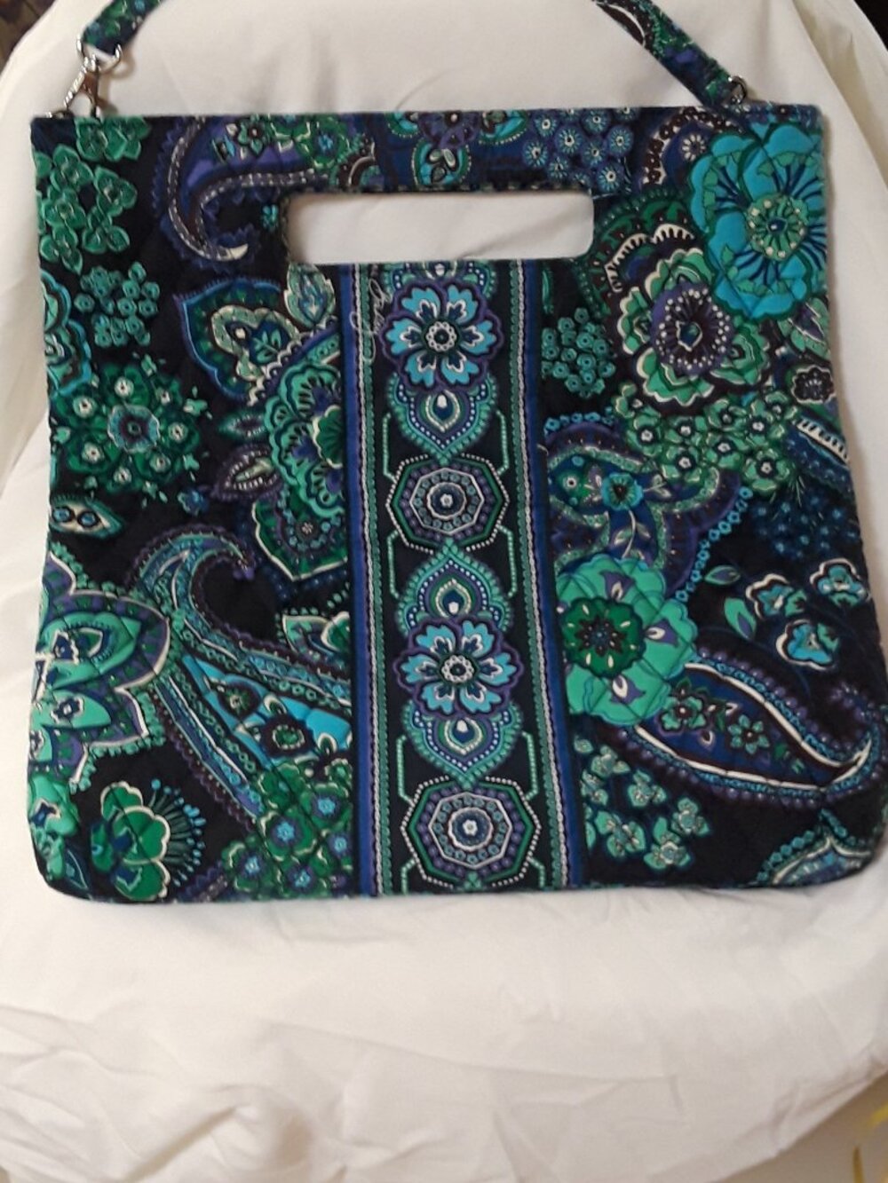 Tote Vintage Vera Bradley Cutout/Slot Handle Strap Holiday Retired Blue Rhapsody